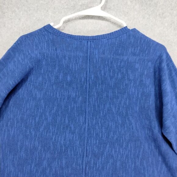 Eileen Fisher Pullover Sweater Wmns XS Oversize Linen Blue Shark Bite Hem V-Neck - Picture 10 of 12